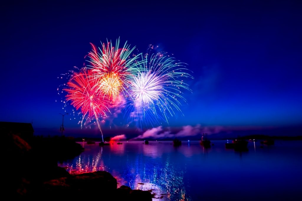 fireworks over a lake